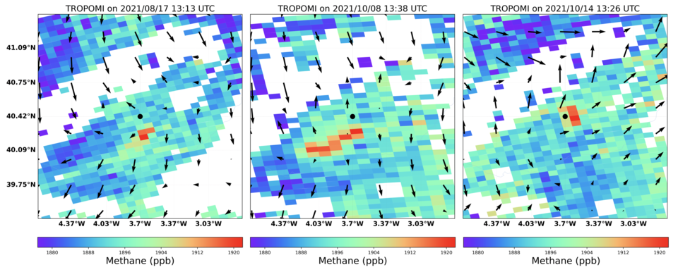 Methane measurements detected by Copernicus Sentinel-5P