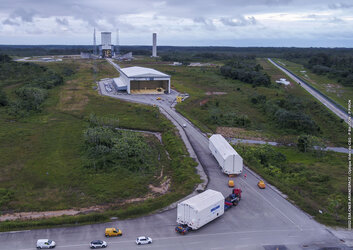 Ariane 6 central core reaches the assembly building at Europe's Spaceport