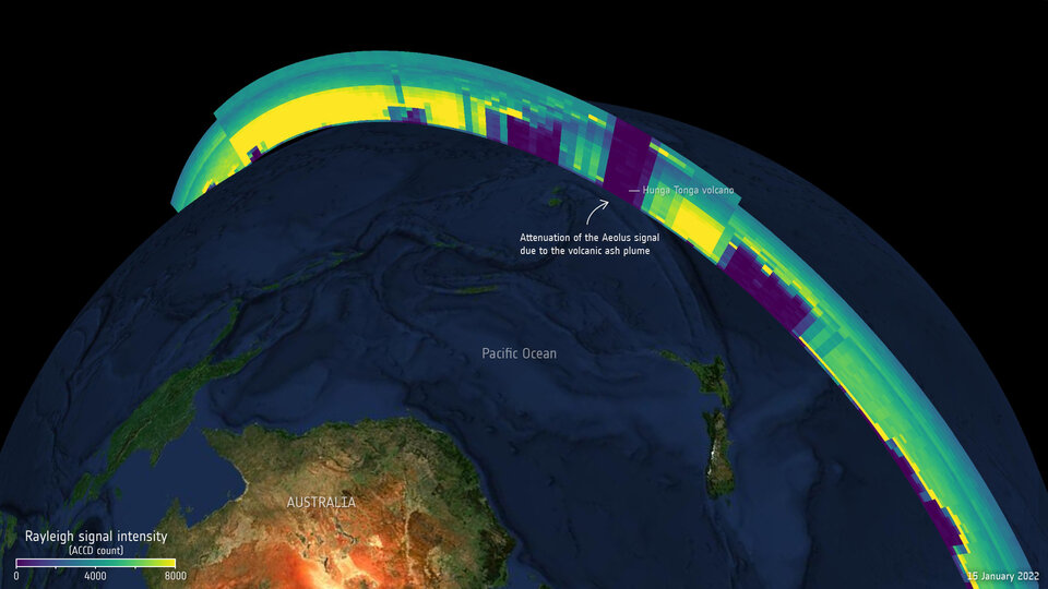 Tonga volcanic ash plume leaves its mark in Aeolus data