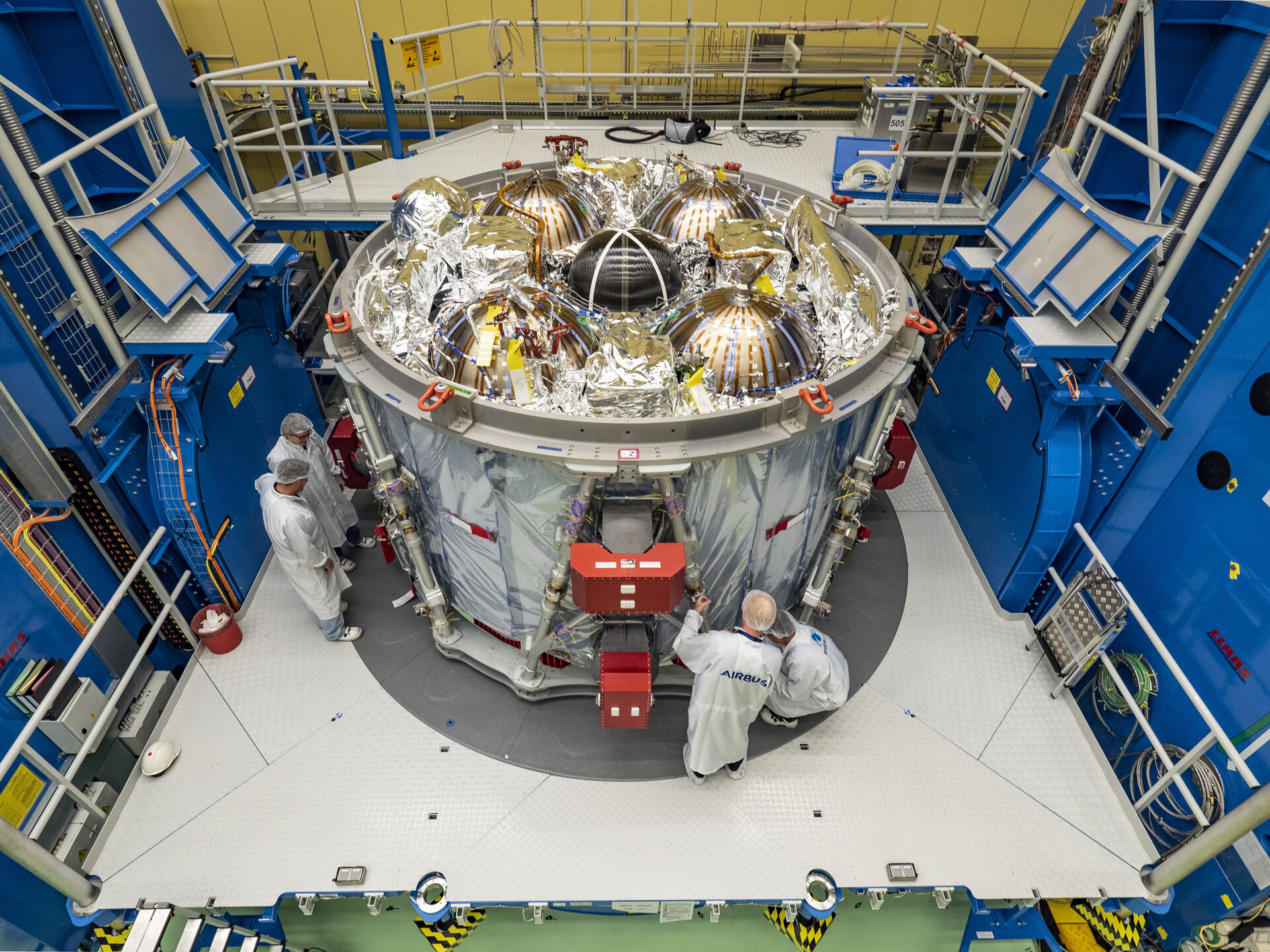 European Service Module-2 completed integration in Bremen, Germany, with helium tanks visible