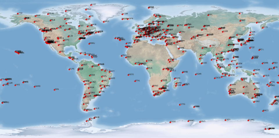 Global Geodetic Observing System stations worldwide
