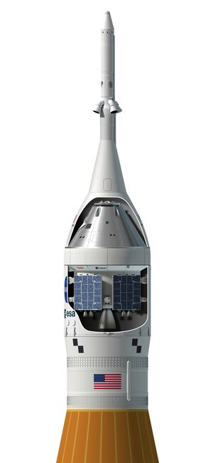Cutaway view of Artemis I rocket with the European Service Module on top