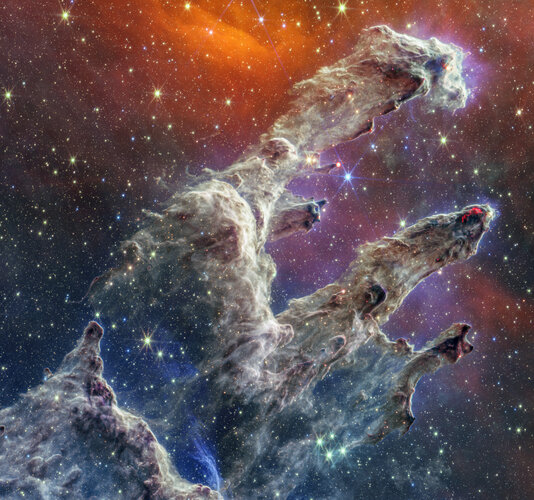 Pillars of Creation (NIRCam and MIRI composite image)