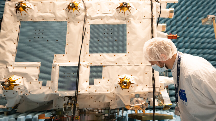 Up close to EarthCARE in the anechoic chamber 