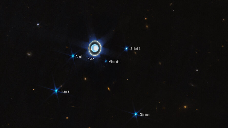 Wider view of the Uranian system (Annotated)
