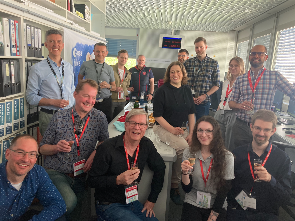 Juice mission operators celebrating the successful deployment of another instrument, RPWI