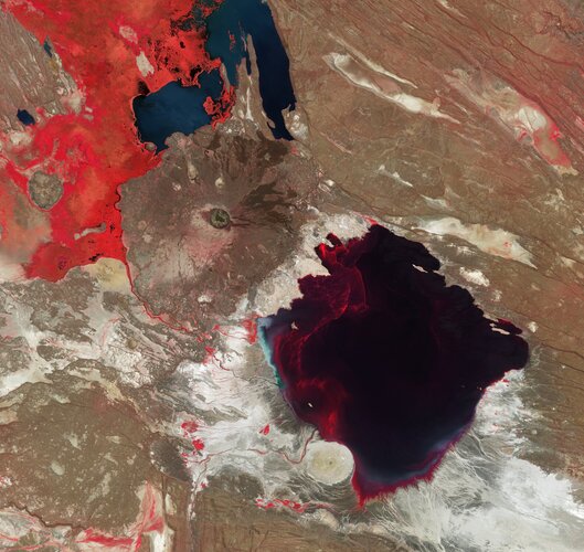 Reminiscent of an artist’s pallet, this striking false-colour image captured by the Copernicus Sentinel-2 mission features Lake Abbe in northeast Ethiopia.