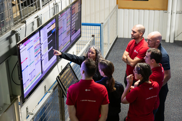 ESA astronaut candidates receiving a briefing session at NASA's Johnson Space Center 