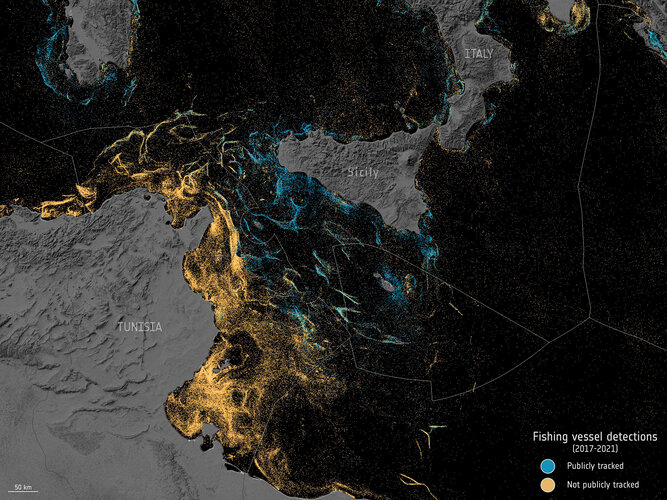 Map reveals untracked fishing vessels around Sicily and Tunisia