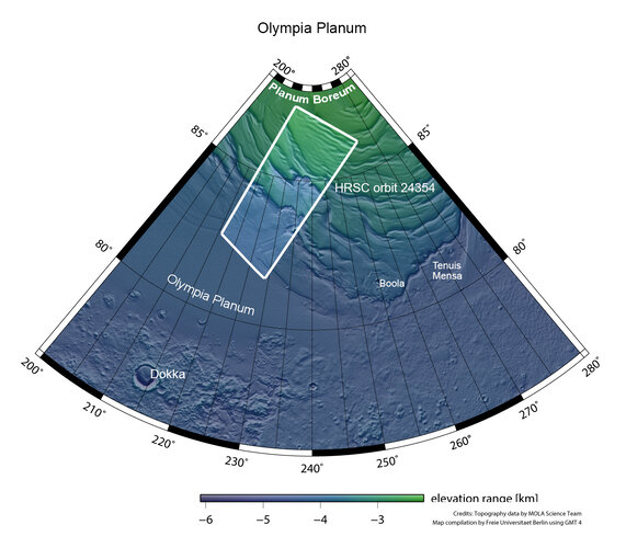 A broader view: Olympia Planum and Planum Boreum