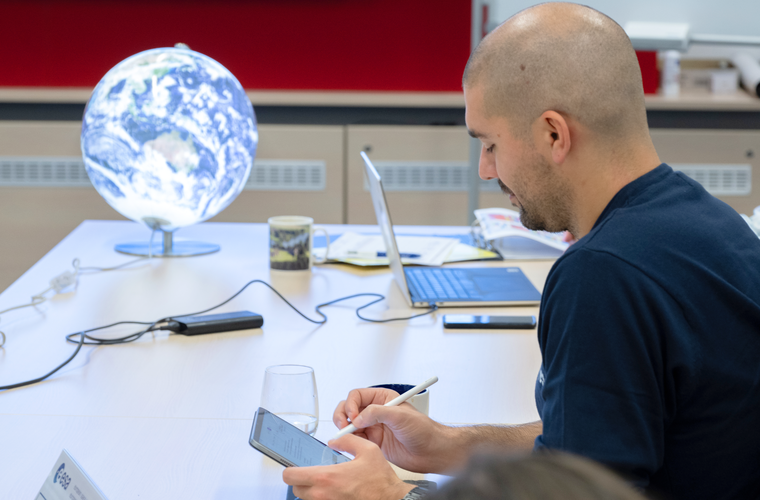 ESA astronaut candidate Pablo Álvarez Fernández during a basic training lesson on Earth observation