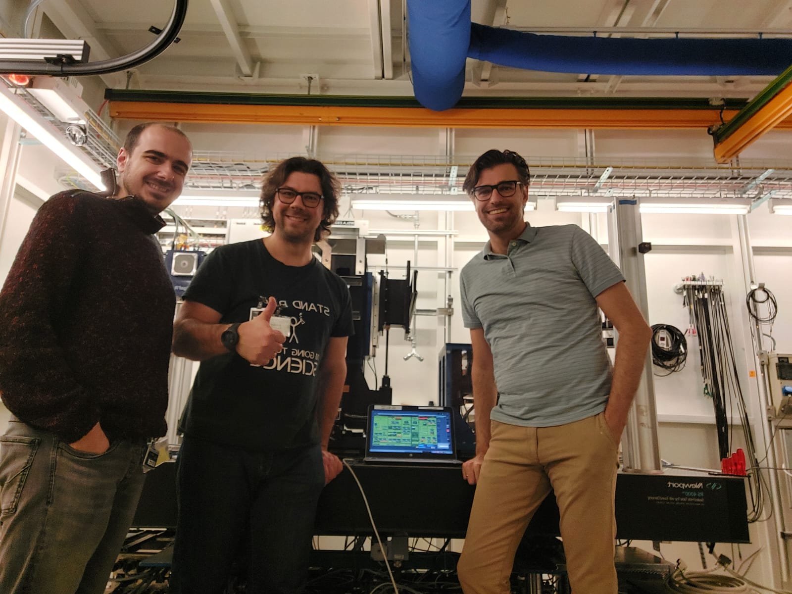 From left to right, ACT research fellows Emmanuel Blazquez and Alexander Hadjiivanov with TOMCAT beamline scientist Goran Lovric at the TOMCAT beamline.