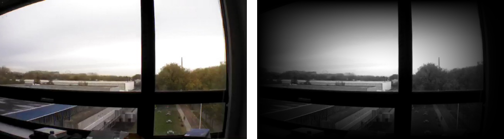 Sample image taken with an AR.Drone during flight (left) and with Hanning window applied (right) - not sent to server