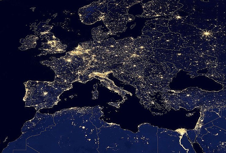 The earth at night. The light regions show where the most energy is needed.