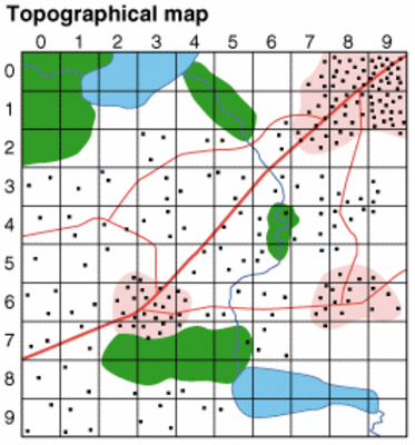 En model af et kort med gridnet