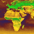 Global vegetation map for July based on a mosaic of NOAA data
