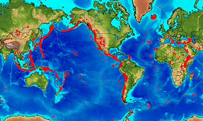 World map of volcanoes