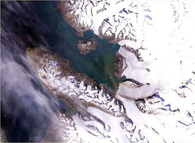 True colour satellite image of Brøggerhalvøya, Svalbard, Norway
