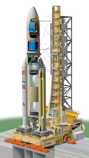 Cut open view of Ariane 5 on the launch pad