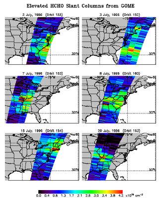 HCHO over the eastern U.S as measured by GOME