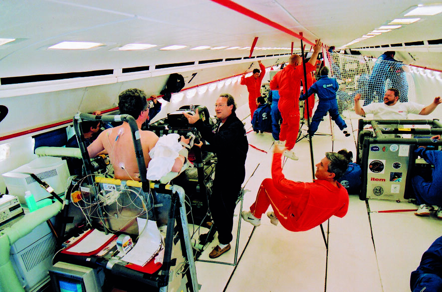 View inside the Zero-G Airbus A300 during a parabola