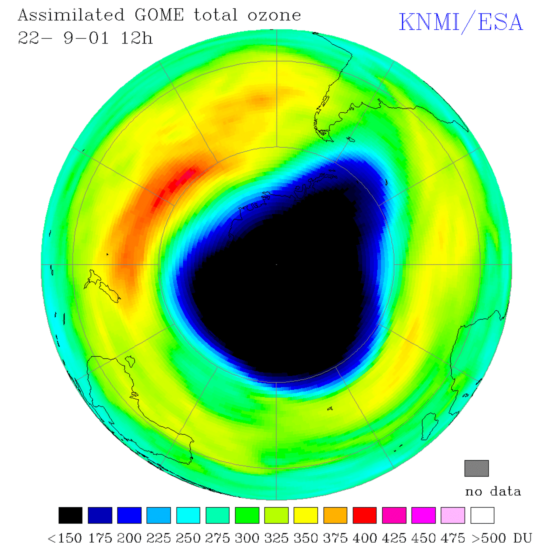 Predicted ozone hole for 22 September 2001