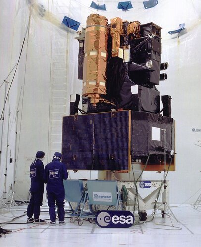 Integration test of ESA's SOHO satellite in Toulouse in April 1995