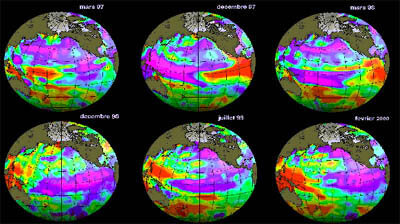 Diese Aufnahmen stammen vom ERS-2-Satelliten und decken das Ausmaß und die Temperaturveränderungen (farbig) auf.