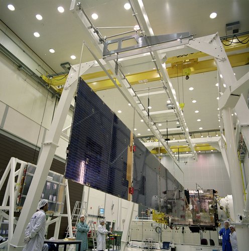 Artemis solar array deployment test in ESTEC's facilities.