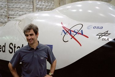 Léopold Eyharts in front of the X38 mock-up