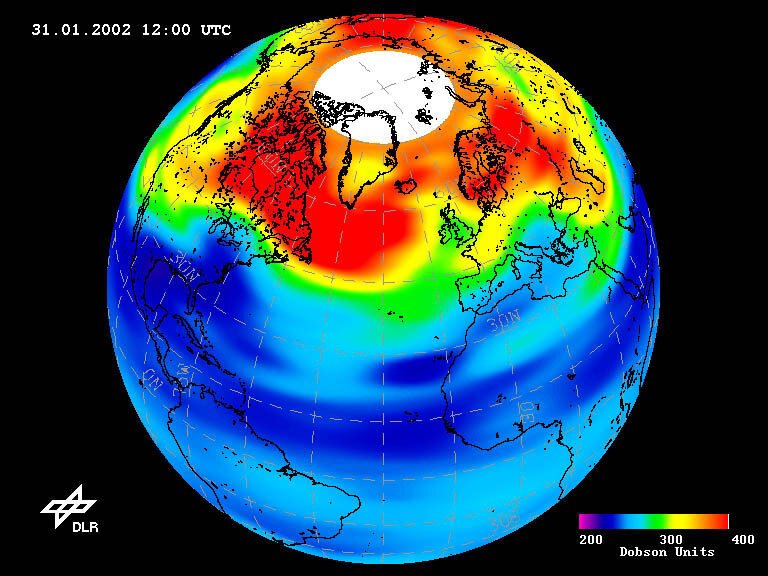 Basses valeurs d'ozone au-dessus de l'hémisphère du nord le 31 janvier 2002