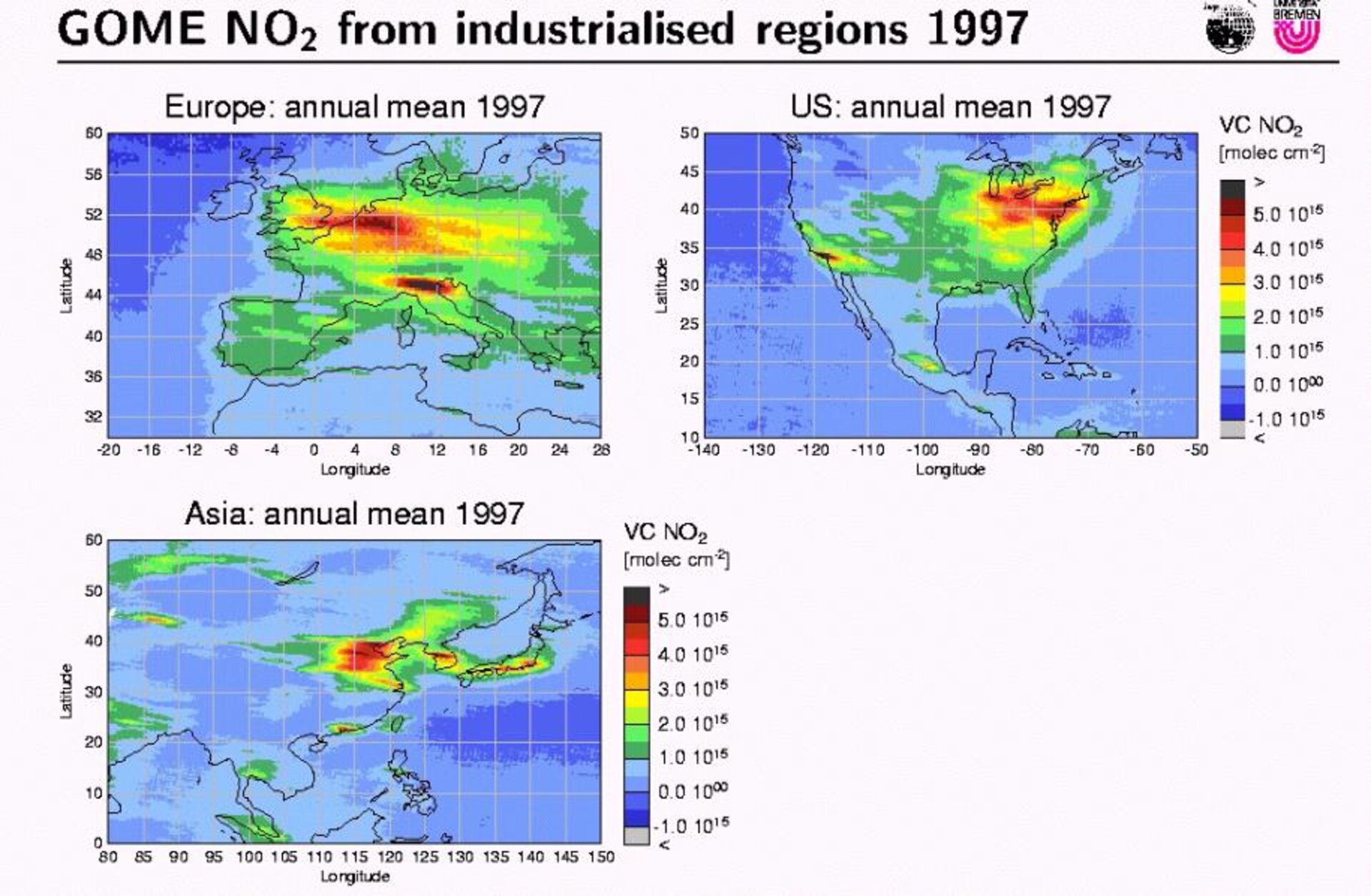 GOME mesurements of nitrogen dioxide, 1997