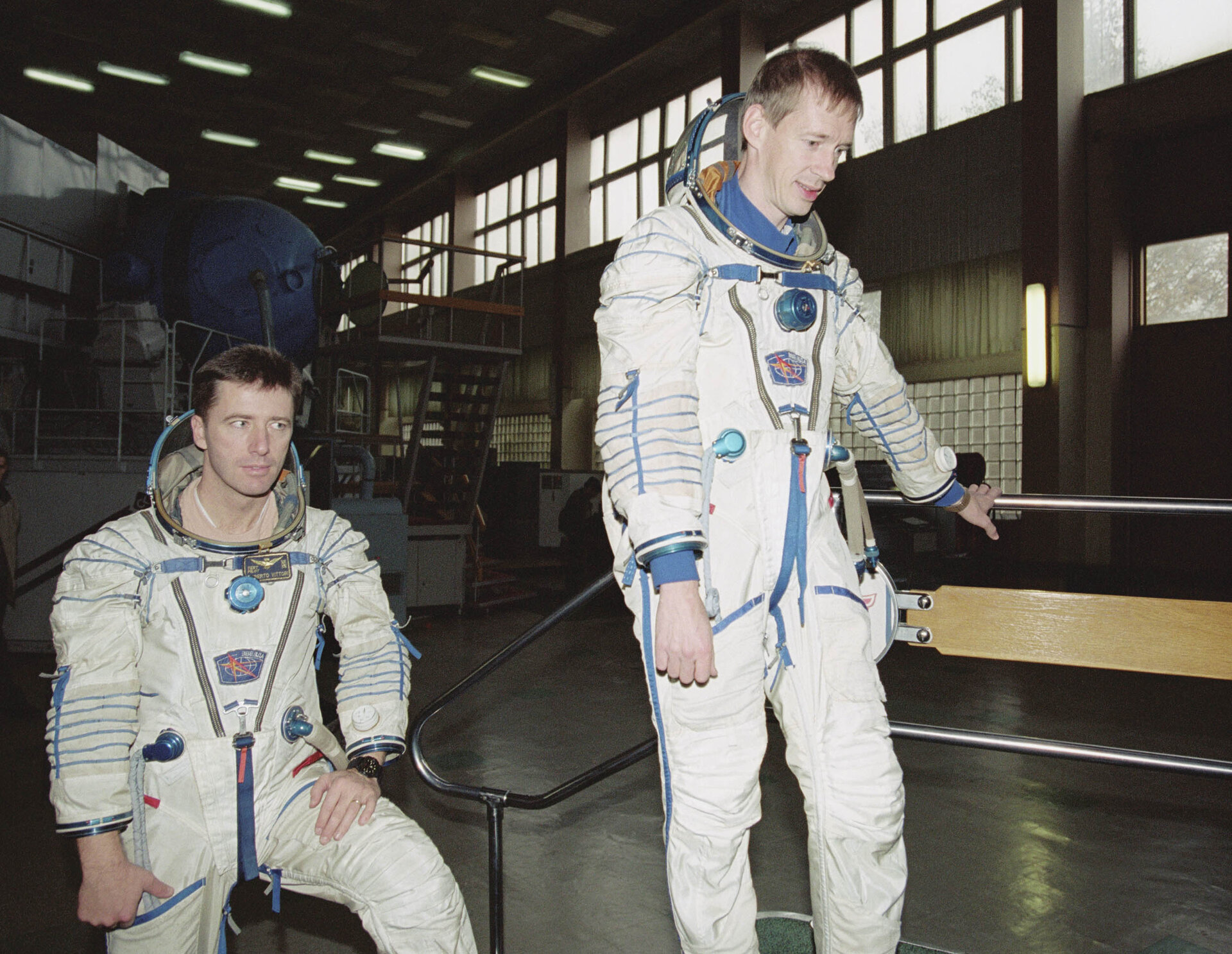 Roberto Vittori and Frank De Winne training