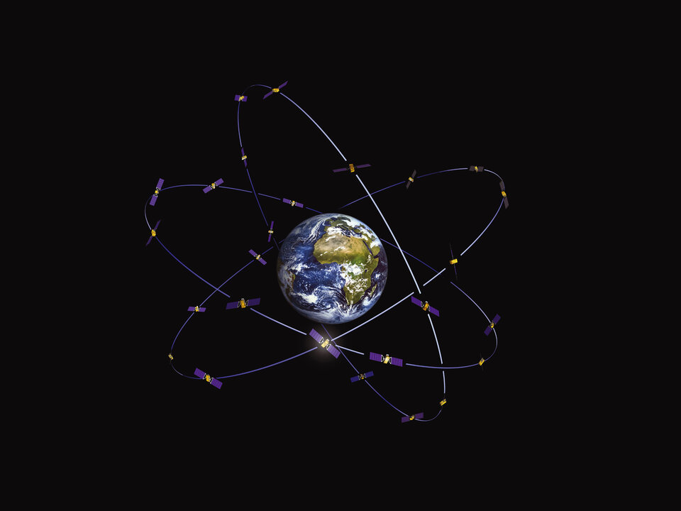 De banen waarin de 30 Galileo-satellieten rond de aarde zullen draaien