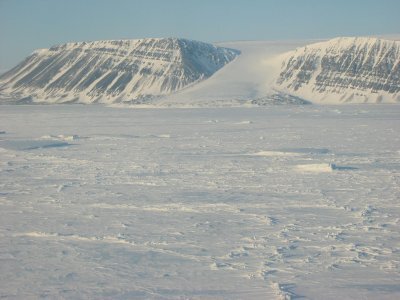 Glacier flows into the sea in North East Greenland