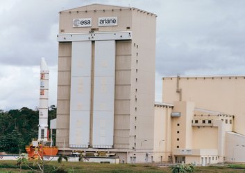 Booster arriving at the Launcher Integration Building