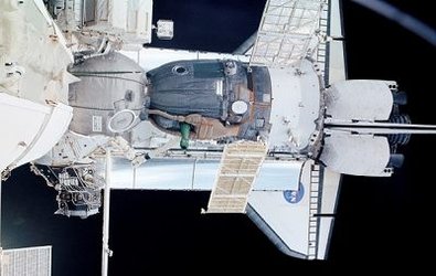 A Russian Soyuz spaceship docked with ISS