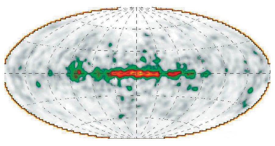 An image of the full sky, showing gamma rays from radioactive aluminium, produced in supernovae