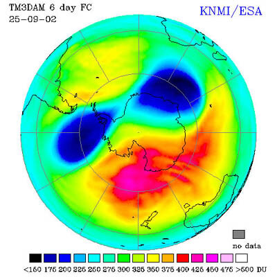 Antarctic ozone forecast for 25 September