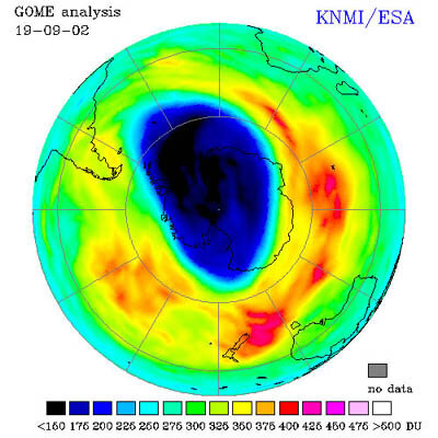 Antarctic ozone hole as observed on 19 September