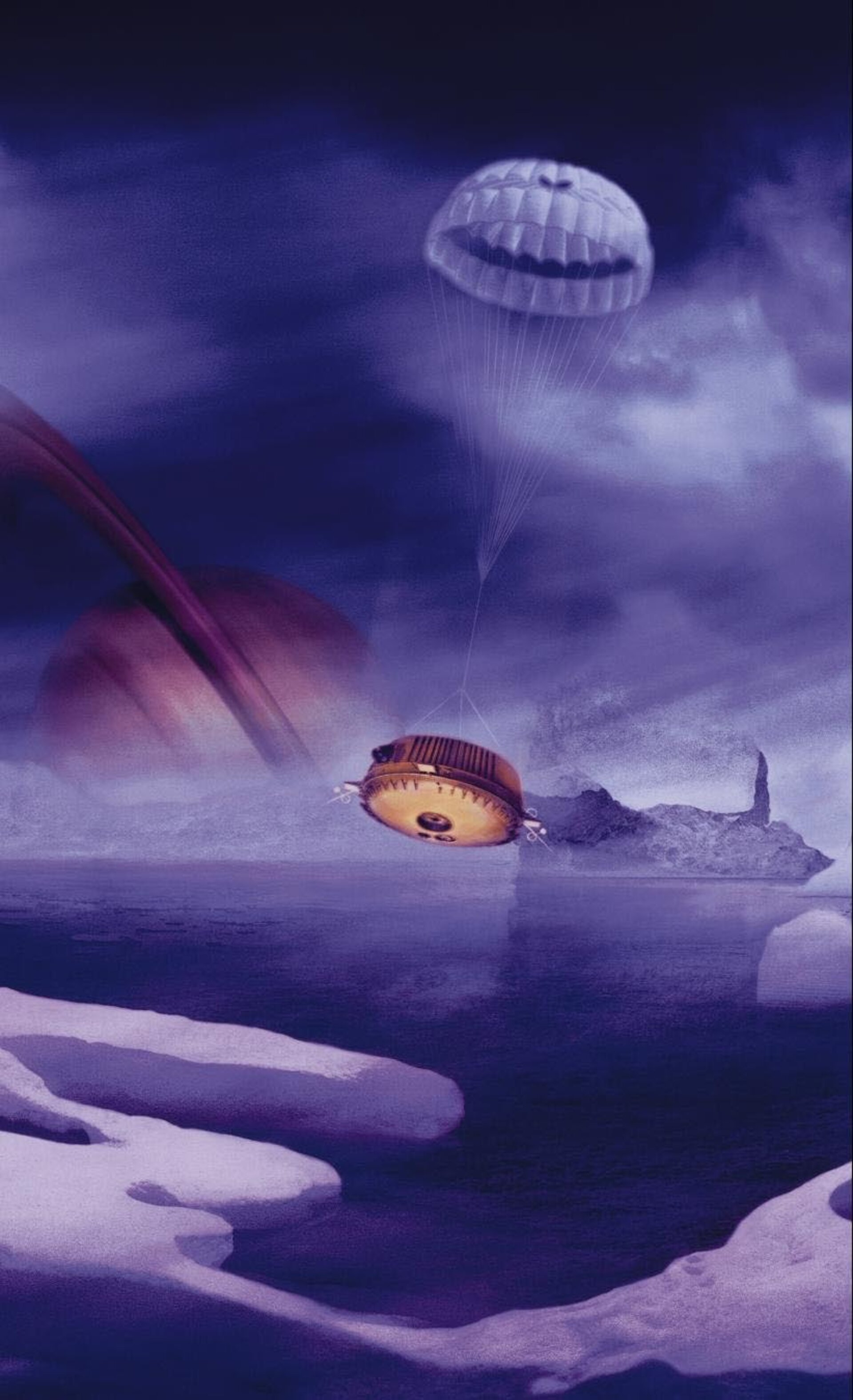 Artist's impression of Huygens descending through Titan's atmosphere