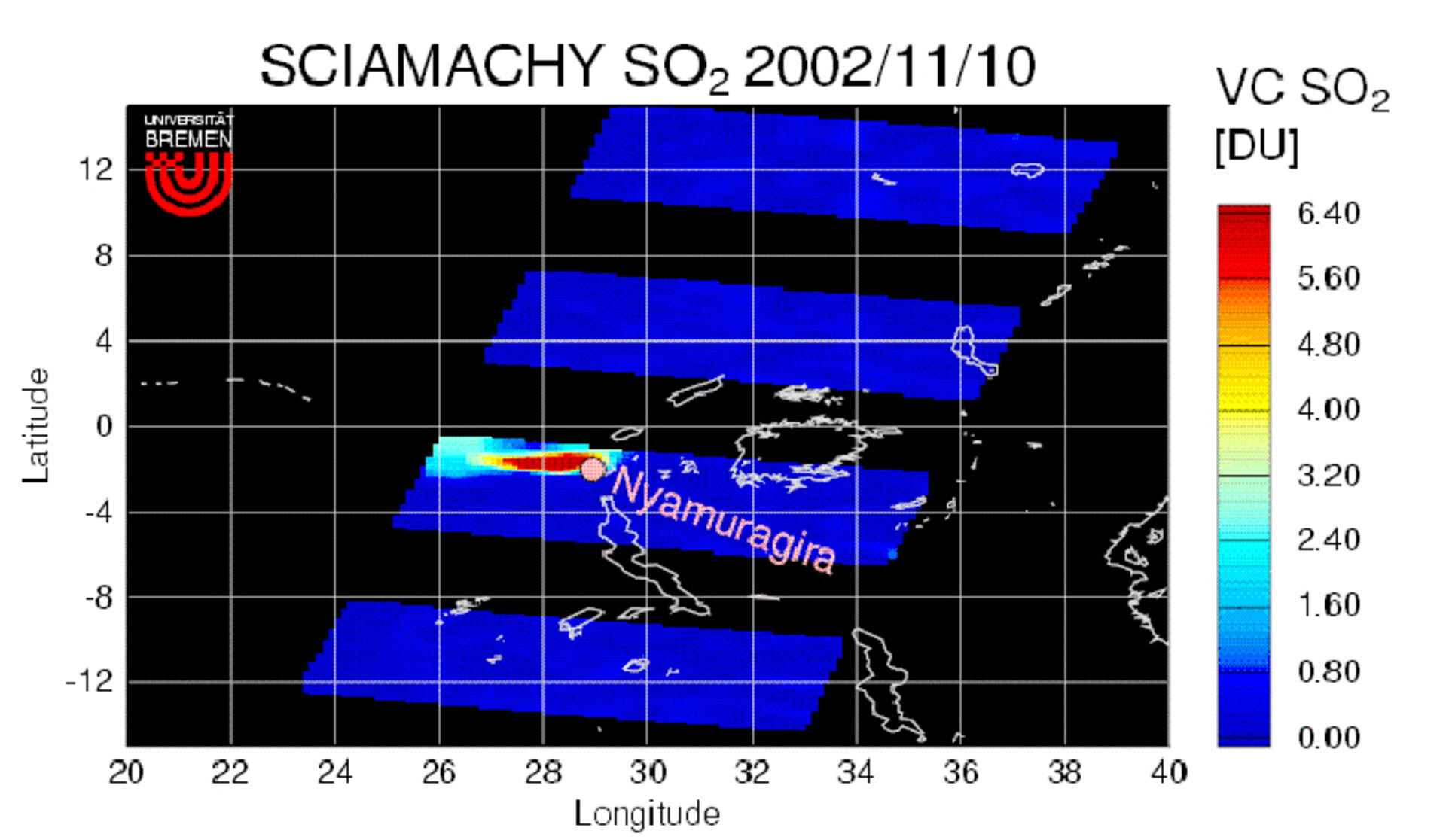 SCIAMACHY shows high sulphur dioxide levels months after Congo volcano erupts