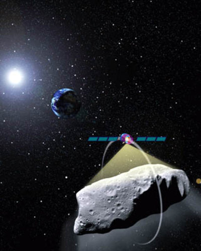Artist's impression  of ISHTAR in orbit around an asteroid