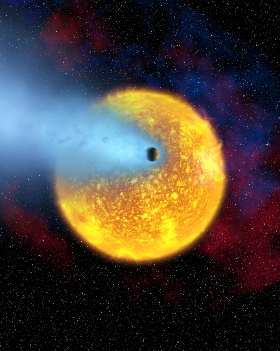 This artist’s impression shows an overview of the transiting planet HD 209458b