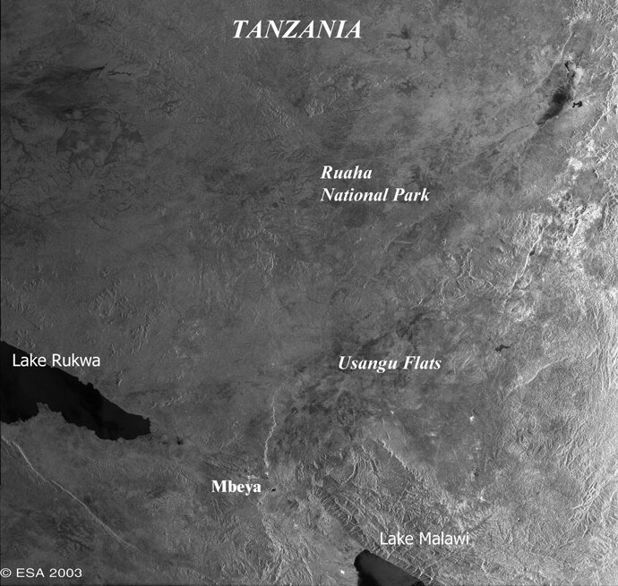 Eerste ASAR-opname (Tanzania), doorgestuurd via Artemis