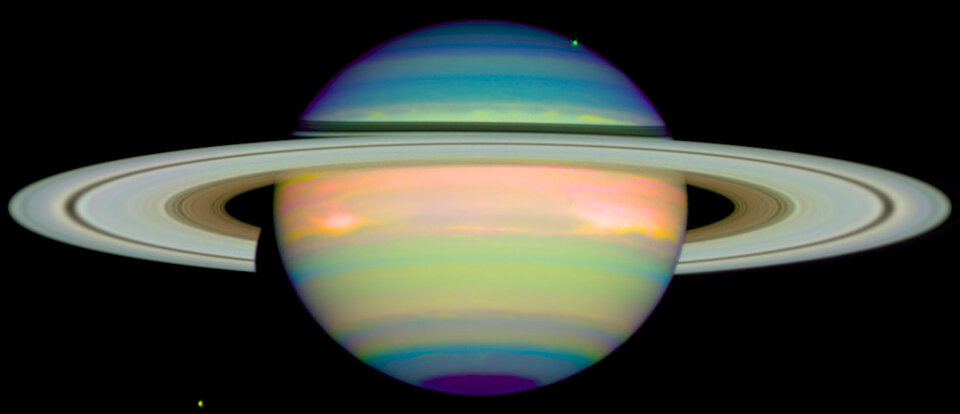 Saturn med de karakteristiske ringe.