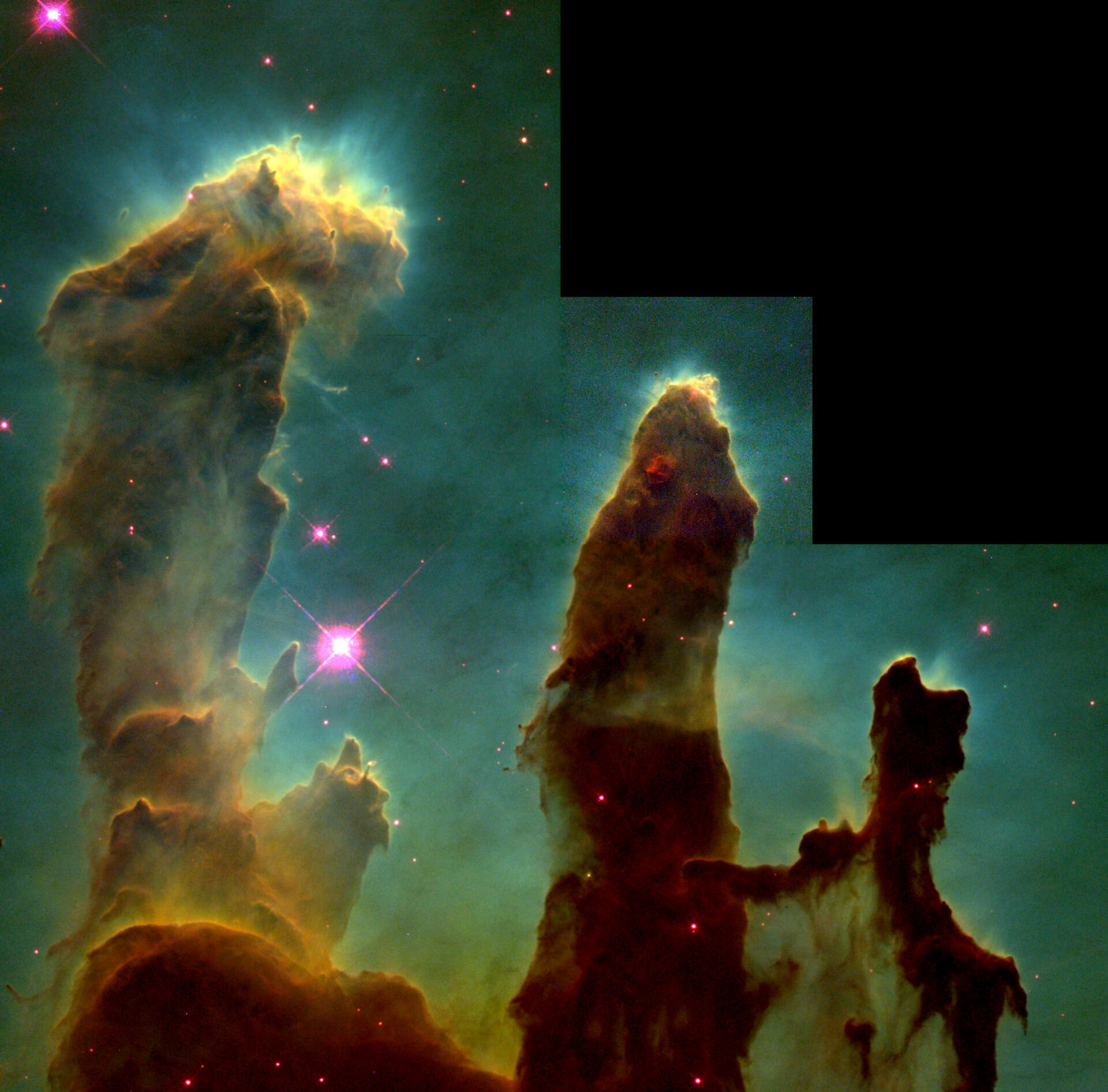 Interstellar hydrogen gas and dust appear to stand like columns