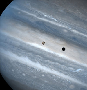Jupiter's moon Io casts a shadow as it transits Jupiter
