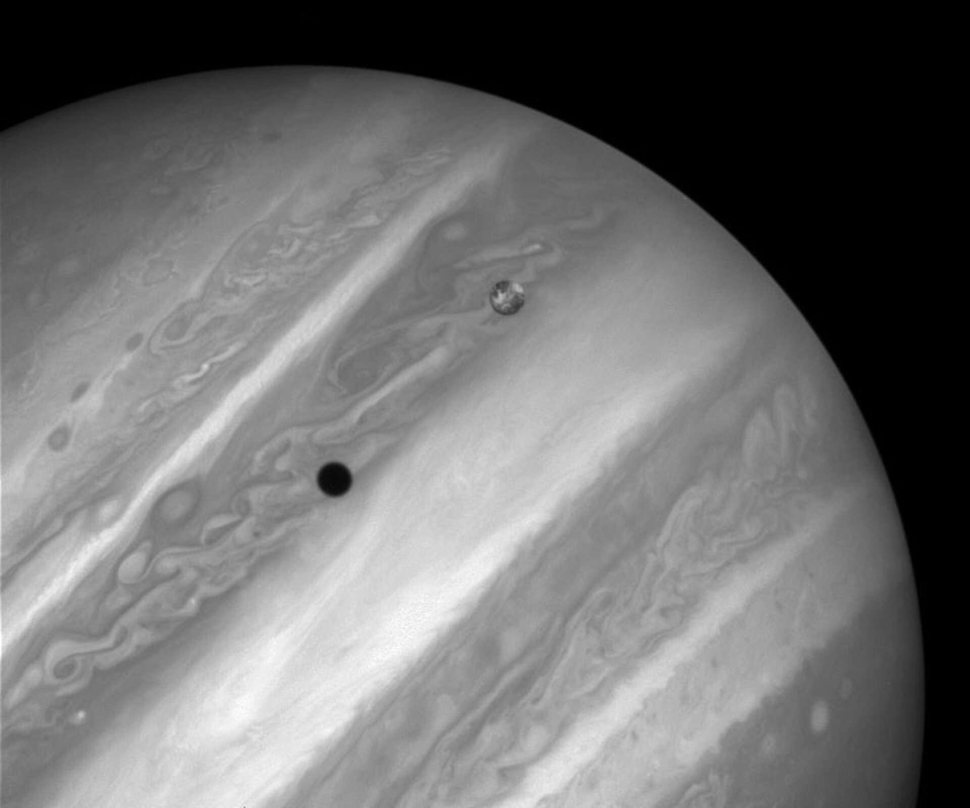 Jupiter's moon Io, passing in front of the planet