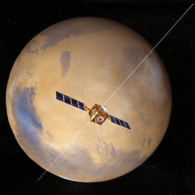 Mars Express mit den 20 m langen Antennen des MARSIS-Radars